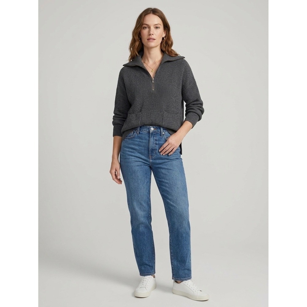 Madewell Merino Wool Blend Half Zip Ribbed Sweater Charcoal Grey Size Large